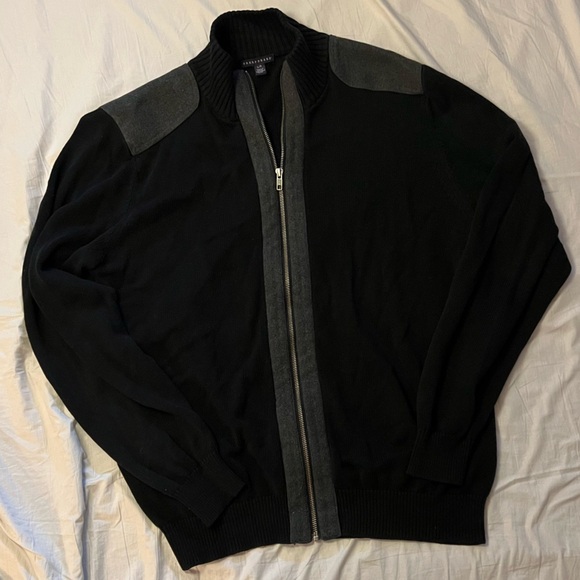 Paraphrase Black and Gray Full Zip Sweater with Knit Design - Picture 1 of 6